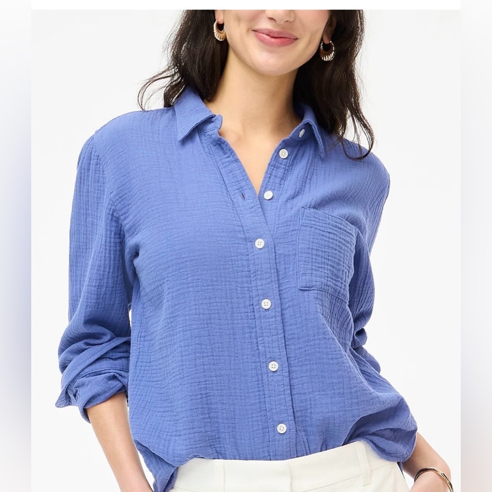 J. Crew Textured Button-Front Shirt in Periwinkle Size Medium